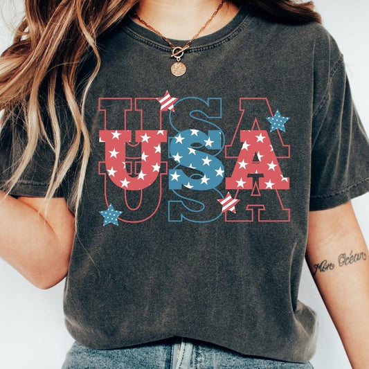 4TH OF JULY SHIRT, USA STAR HOLLOW SHIRT, JULY 4TH SHIRT UNISEX COTTON SHIRT, OVERSIZED HOLIDAY SUMMER SHIRT Comfort Fabric