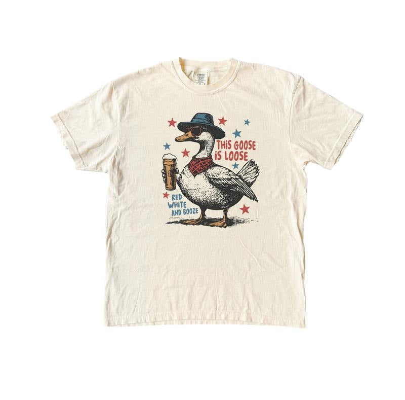 4th Of July This Goose Is Loose Tshirt, Cute Comfort Colors Shirt, Silly Goose lover Cat Shirt Fit Top