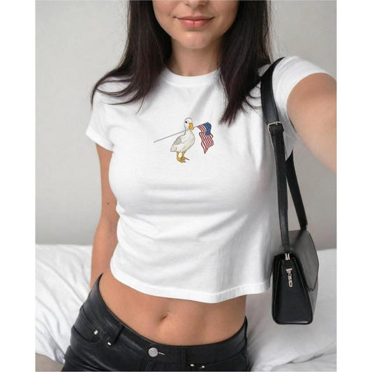 4th of July Baby Tee Y2K Baby Tee Duck Shirt Clowncore Baby Tee Merica Shirt Memorial Day Shirt Coquette Clothing Americore