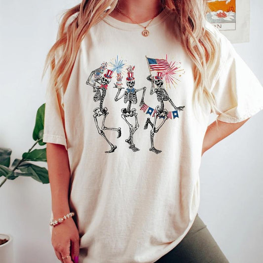 4th of July Dancing Skeleton Shirt, American Flag Shirt, 4th of July, Stars and Stripes Shirt, Red White Blue, Comfort Colors Shirt