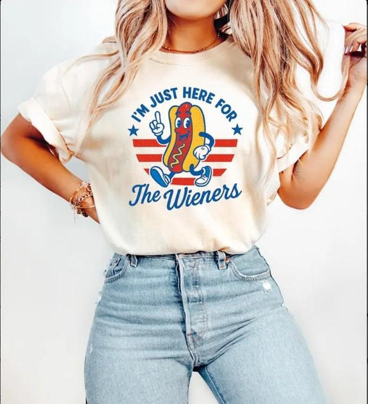 4th of July Just Here For The Wieners T Shirt, Funny Hot Dog Shirt, Independence Day T Shirt