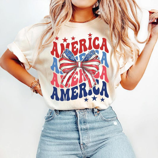 4th of July Shirt, America Flag Bow Shirt, Independence day Women Tee, Comfort Colors Shirt