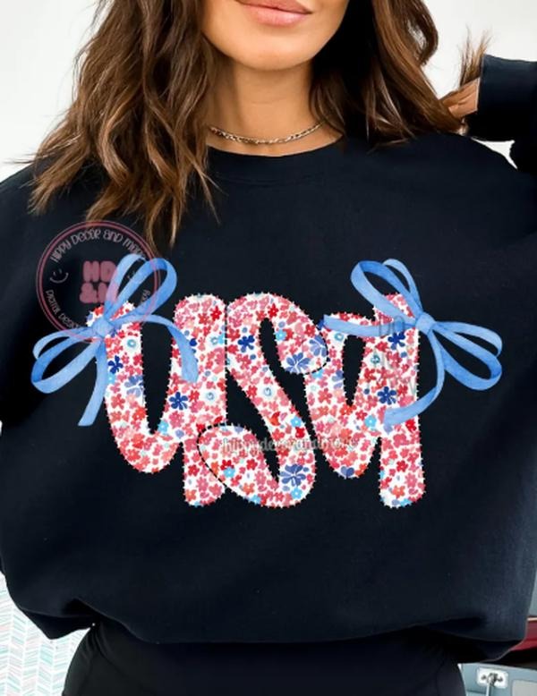 4th of July Shirt, Ditsy Flowers Grandmillenial Coquette 4th of July Usa