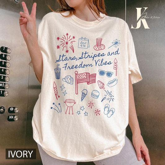 4th of July Shirt, Women Comfort Color Fourth of July T Shirt, Independence Day Tshirt, Cute Doodle Shirt, Patriotic Mama Shirt, for July 4th Tee