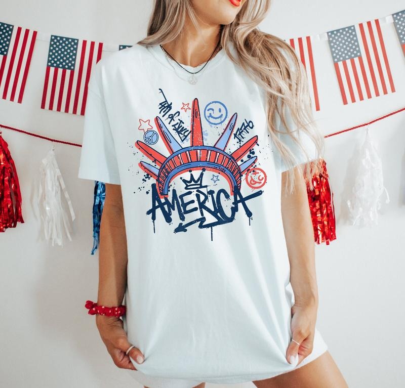 4th of July Statue of Liberty Shirt, USA, America 4th July Shirt, Graffiti America, USA America Flag, American Girl Shirt