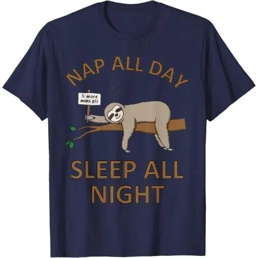 5 More Mins Funny Sloth Shirt Sleep Napping Cute Tshirt T-Shirt Made in USA
