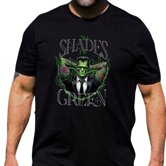 50 Shades of Green Tattooed Muscle T-Shirt - Bold Graphic Tee with Unique Tatted Design, Perfect for Fans of Tattoo Art and Fitness Enthusiasts, High-Quality Cotton, Comfortable Fit, Unisex Shirt, Statement Apparel, Eye-Catching Fashion for Trendsetters