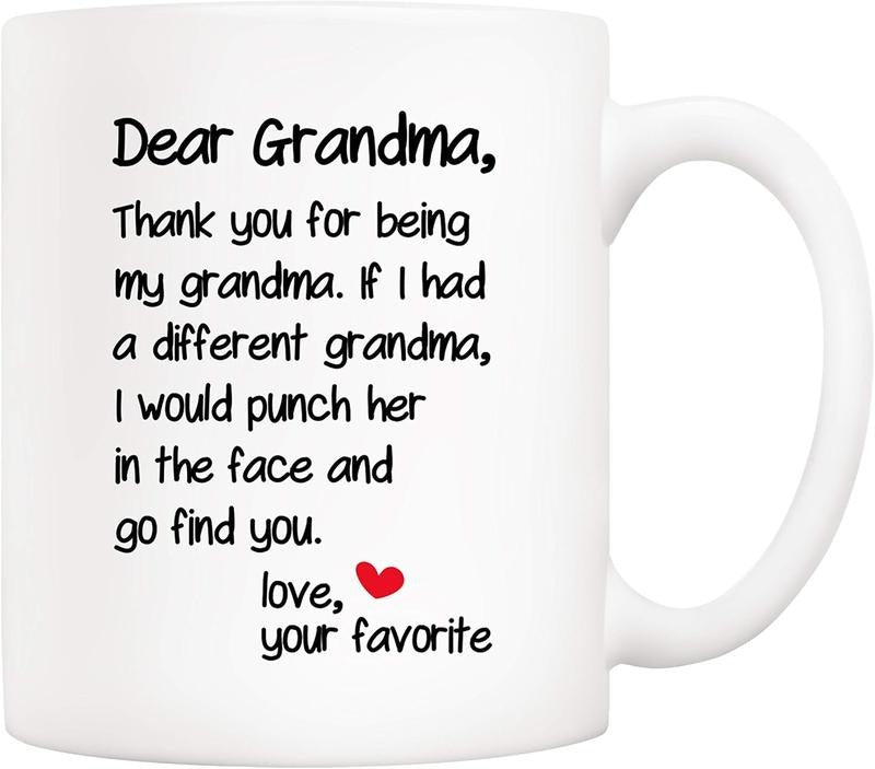 5Aup Mother's Day Funny Grandma Coffee Mug Christmas Gifts from Grandson Granddaughter, Dear Grandma, Thanks for Being
