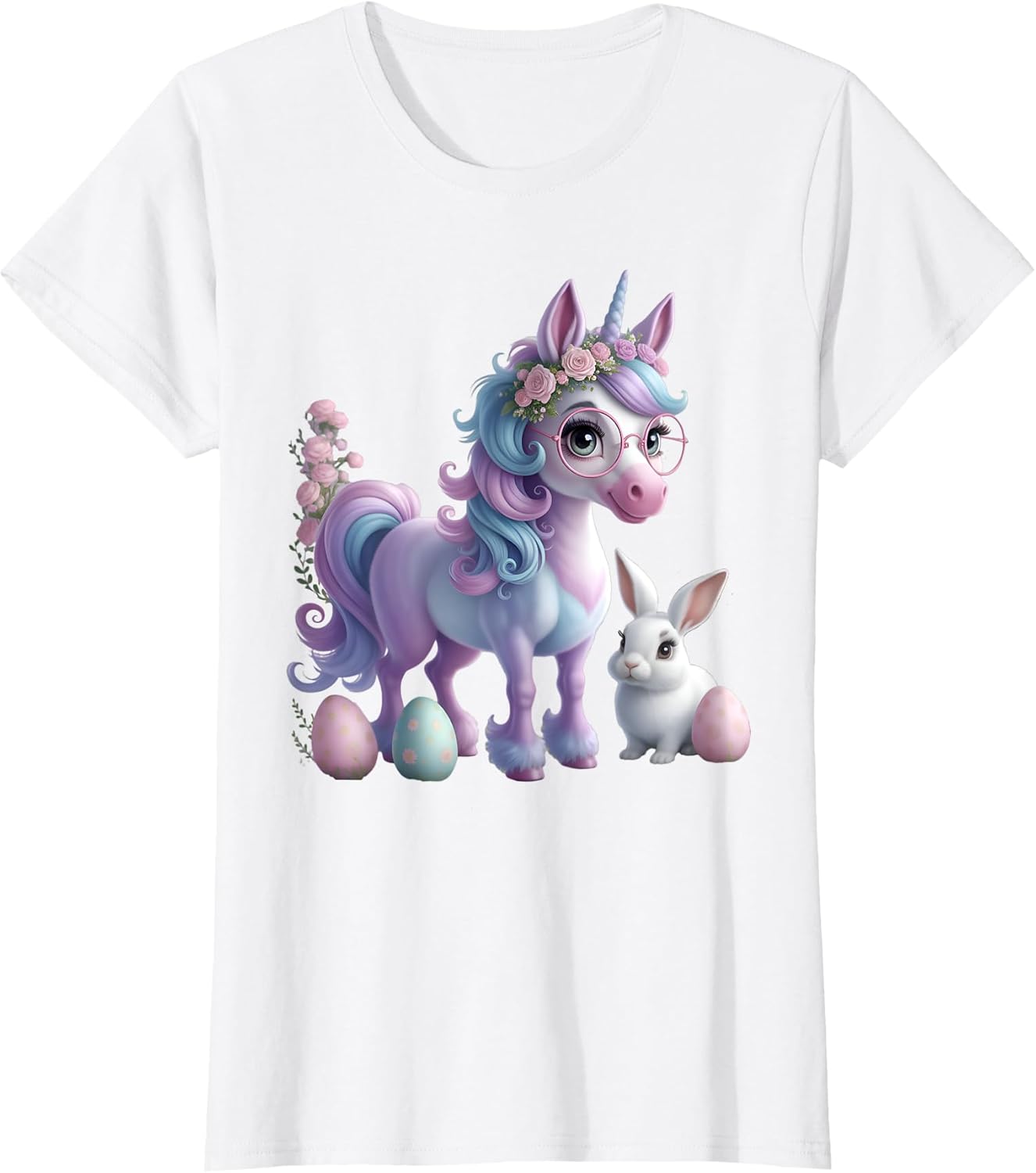 Easter Pastel Unicorn with Bunnies and Easter Eggs T-Shirt