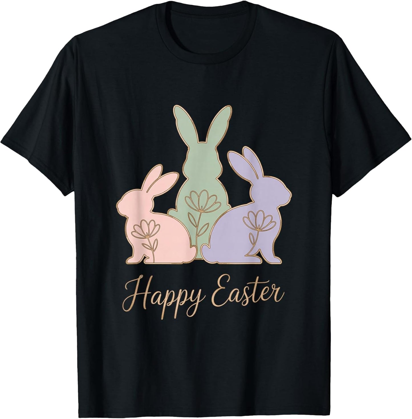 Happy Easter Bunnies Pastel Spring Holiday Outline T-Shirt