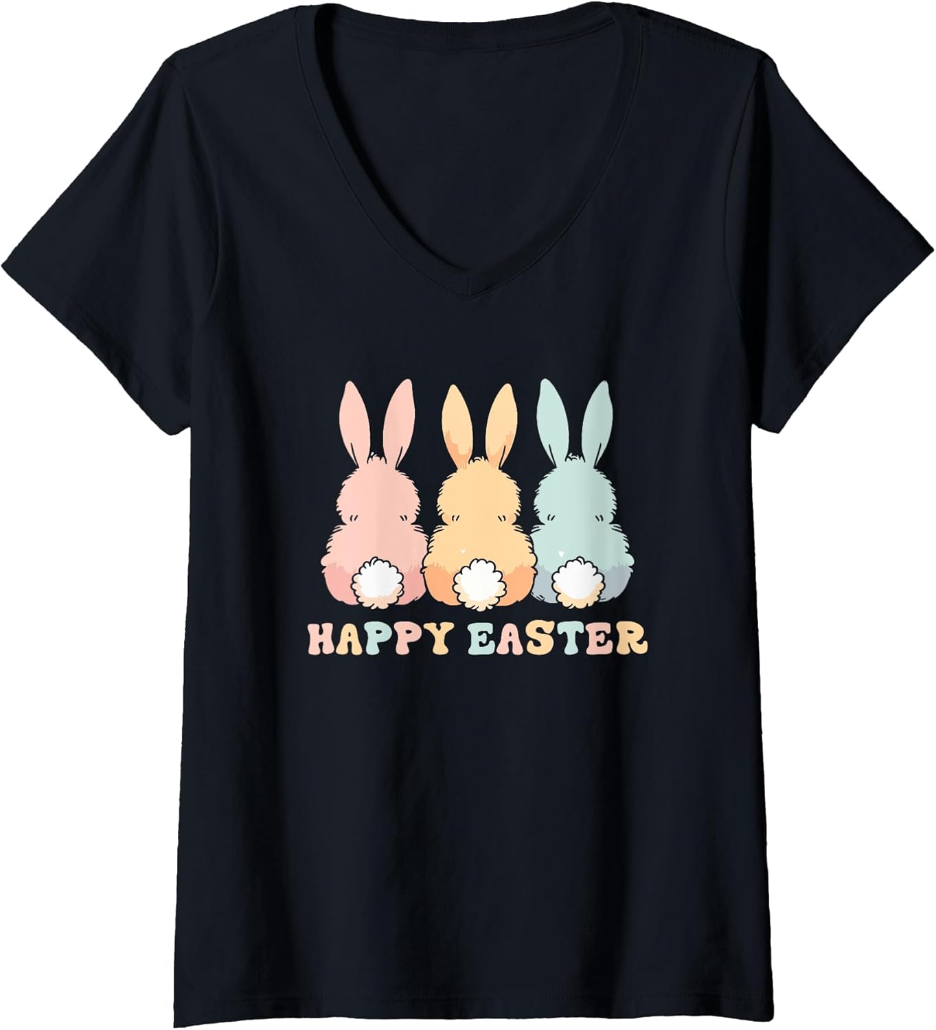 Womens Happy Easter Bunnies Cute Pastel Colors V-Neck T-Shirt