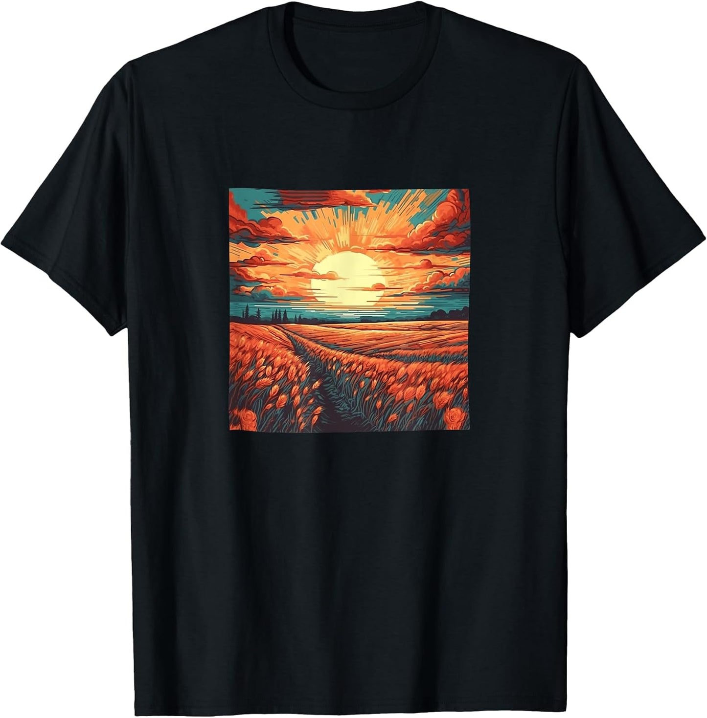 Sunset Over Wheat Fields Vintage Landscape Merch