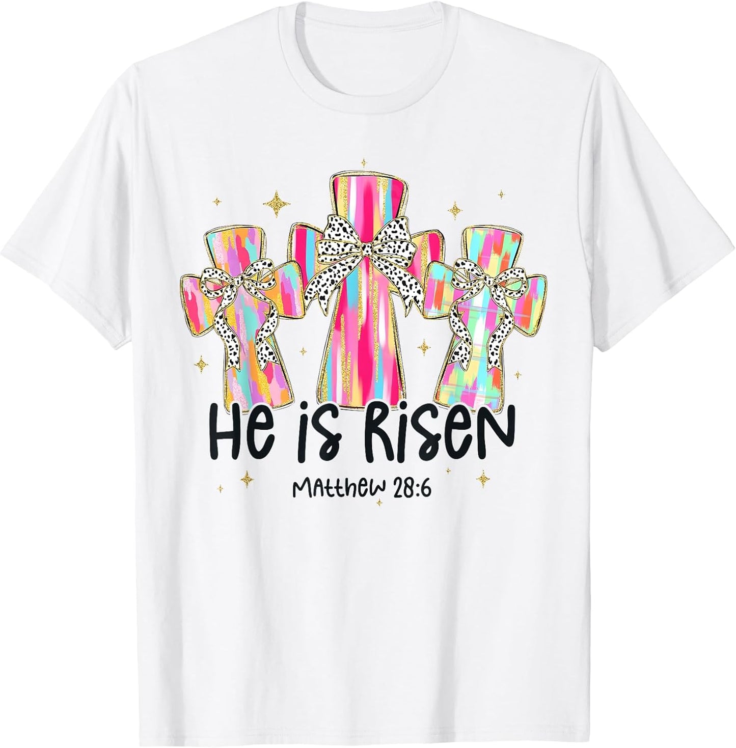He Is Risen Jesus Christian Coquette Bow Cross Happy Easter T-Shirt