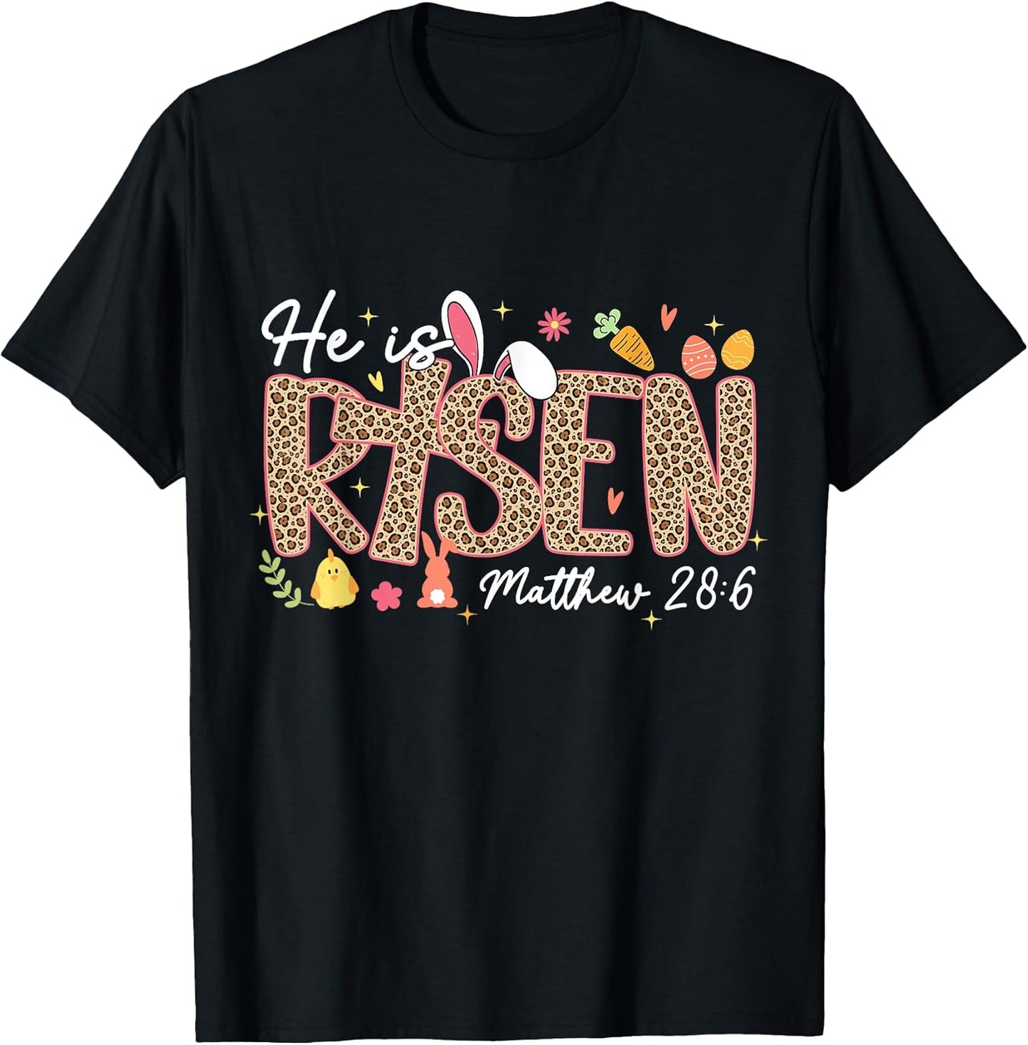 He is Risen Easter Cross Leopard Jesus Christian Women Kids T-Shirt