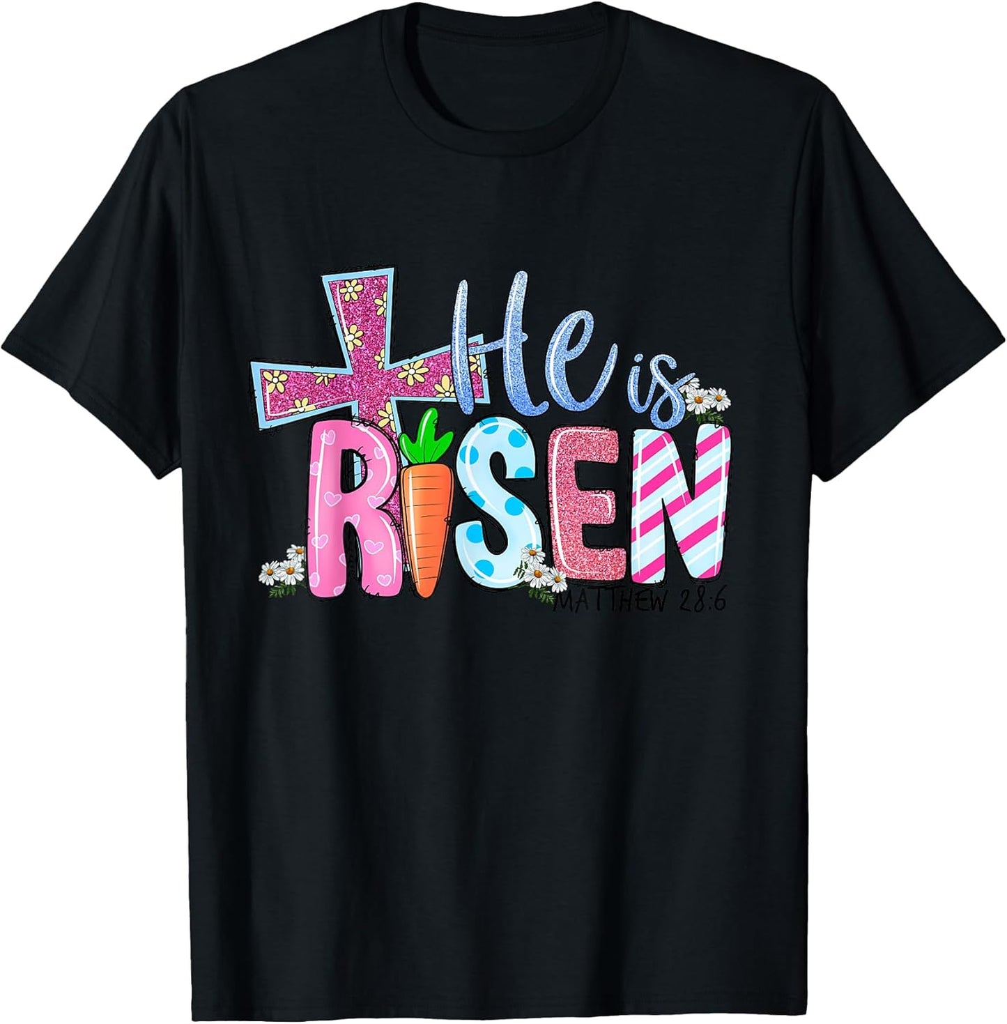 Happy Easter Bunny Shirt He Is Risen Jesus Cross Scripture T-Shirt