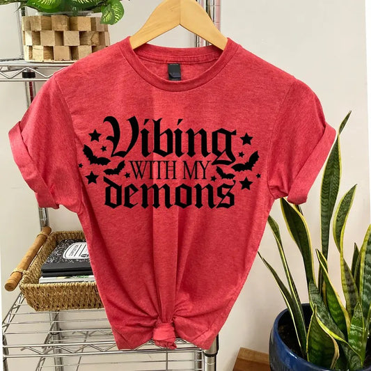 # 836 -  Halloween Vibing with My Demons - Print Unisex Crew neck Tee T-shirt Comfort Fabric