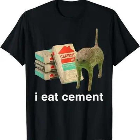 90s Retro Vintage Graphic I Eat Cement Cursed Cat Funny Oddly Specific Meme T-Shirt Unisex Crewneck Menswear