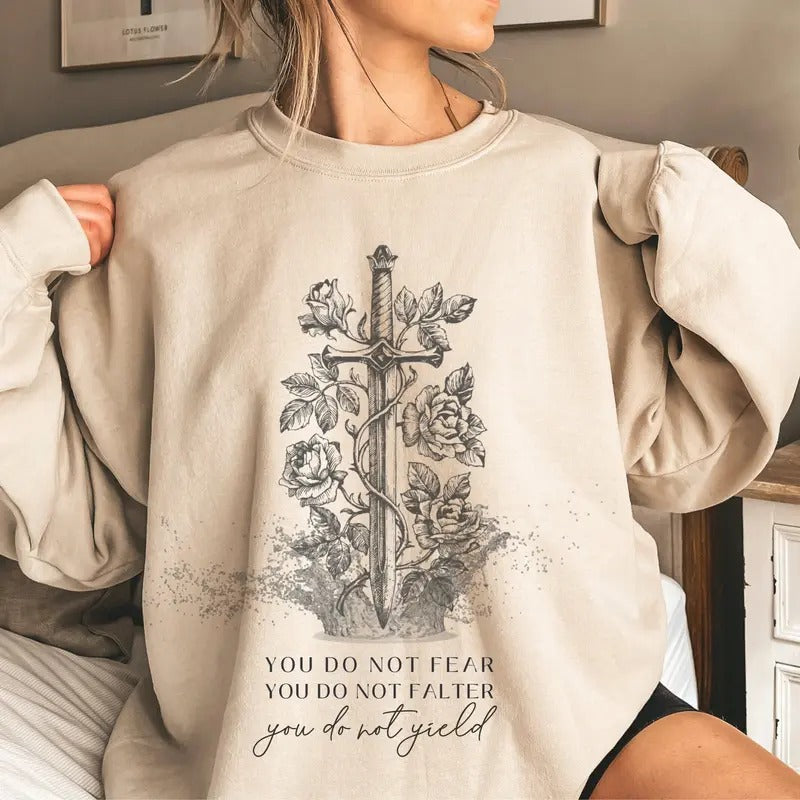 ACOTAR Sweatshirt, You Do Not Yield ACOTAR Merch, Velaris Hoodie, Rhysand SJM Merch Sarah J Maas Merch Acotar Gifts Sarah J Maas Bookstagram Womenswear Long Sleeves Crewneck Graphic Fabric Sweater
