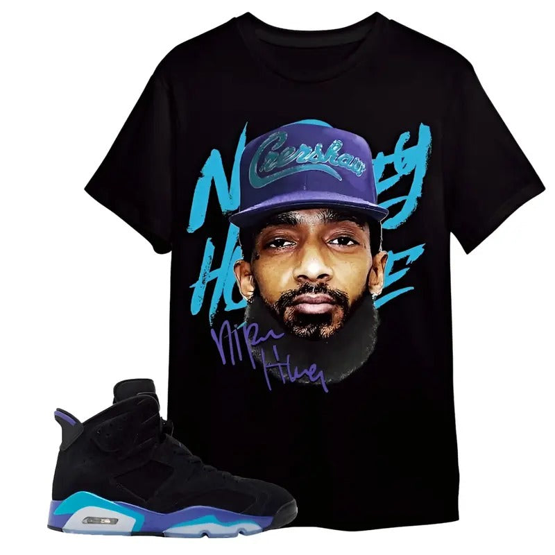 AJ 6 Aqua Unisex Shirt, Hussle Head Shirt To Match Sneaker Graphic Tee Gift For Men Women, Besties Cotton Fabric