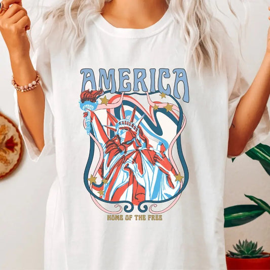 AMERICA LIBERTY SHIRT, TYE DYE LIBERTY, 4TH OF JULY MEN SHIRT, UNISEX COTTON SHIRT, OVERSIZED HOLIDAY SUMMER SHIRT Fabric  Top