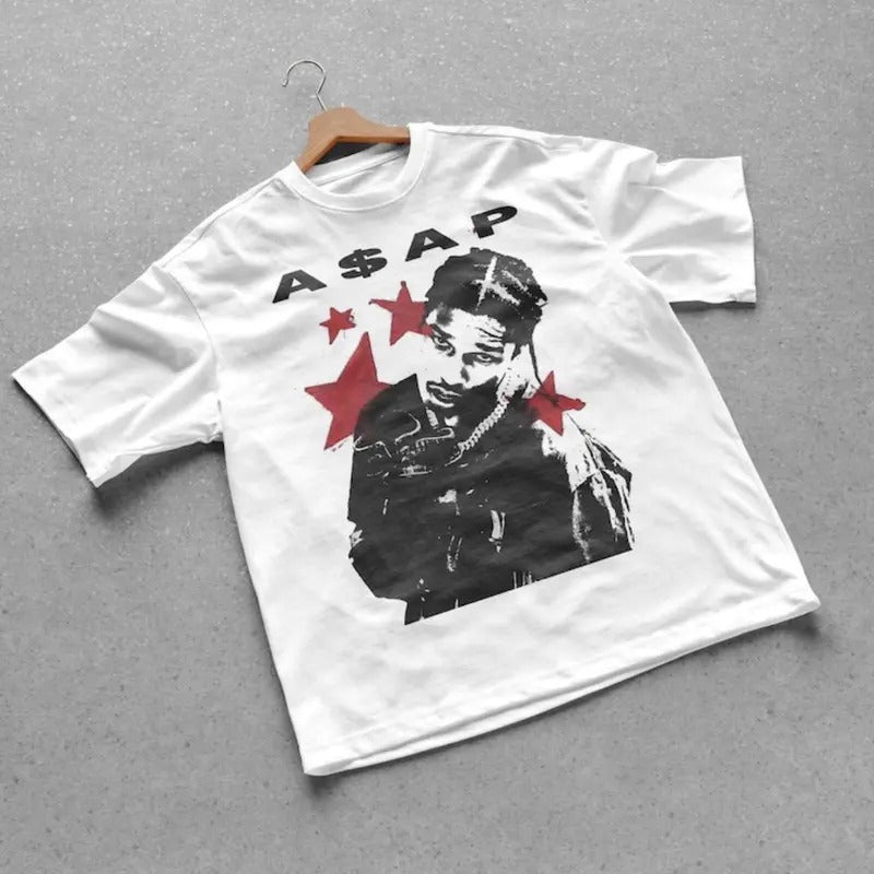 ASAP Rocky Graphic T-Shirt, ASAP, Rapper, Concert, Merch, Hip Hop, Streetwear T-Shirt Menswear Top Underwear Man Tshirt Streetwear Tropical Shortsleeve Bestie Crewneck Round Neck