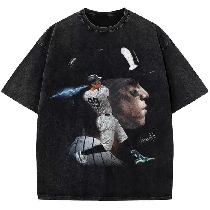 Aaron New York Custom Comic Style Baseball Custom Graphic T-Shirt Crewneck Cotton Menswear Top