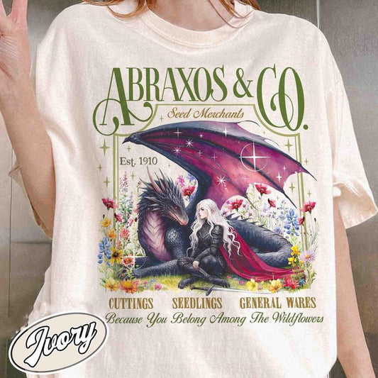 Abraxos Flower Comfort Colors Shirt, Fantasy Dragon Bookish Shirt, Boho Wildflowers Cottagecore Shirt, Fantasy Book Lover Shirt, Book Gift