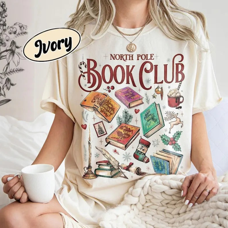 Acotar Book Club Christmas Shirt, Acotar Bookish Christmas Shirt, North Pole Book Club TShirt, SJM Book Lover, Christmas Gift Cotton Crewneck