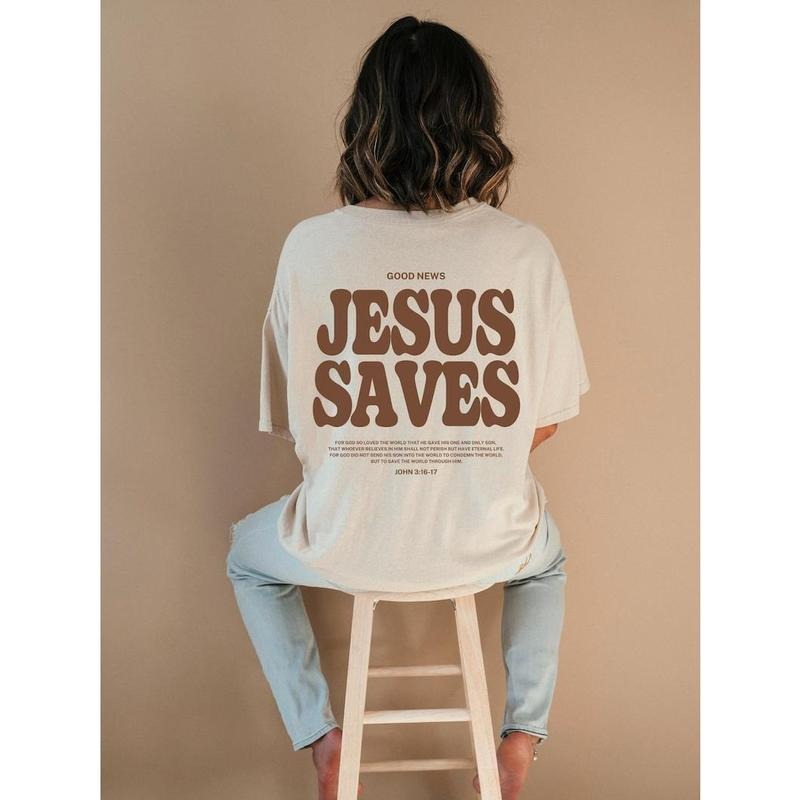 Aesthetic Jesus Saves Shirt Christian Apparel Brown Christian Shirt For Men Jesus Apparel Christian Streetwear Clothing Bible Verse Shirt