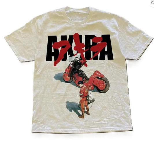 Akira Anime Graphic White Shirt Unisex Men Women Menswear Top Underwear Man Tropical Human T-Shirt Crewneck Round Neck Shortsleeve Operator Casual