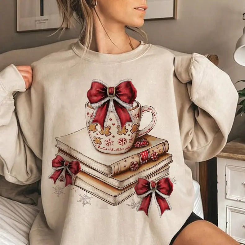 All Booked for Christmas Sweatshirt, Coquette Christmas Books , Book LoversChristmas Teacher Librarian Gift Sweatshirt