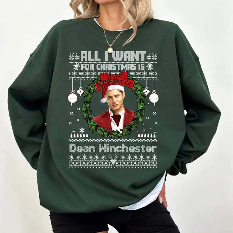 All I Want For Christmas Is Dean Winchester T Shirt, Dean Winchester T Shirt, Gift For Woman and Man Unisex T-Shirt Sweatshirt Hoodie Casual Cotton