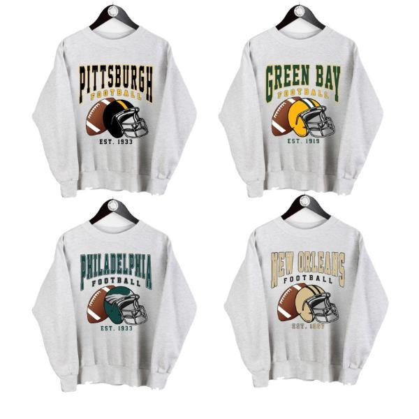 All Teams Football, Vintage Style Crewneck Sweatshirt, Vintage Sweatshirt, Gif For Fan Classic Cotton