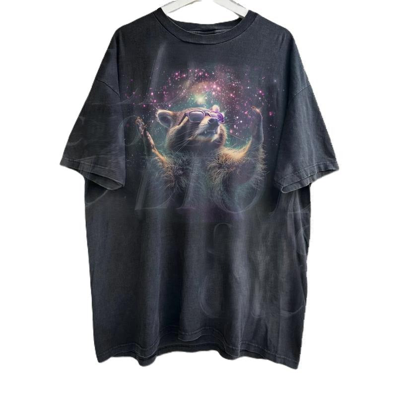 Alpha Raccoon In Space Vintage 90s Style Shirt, Retro Raccoon Cool Galaxy T-Shirt, Trash Panda Lovers, Unisex Adult Funny 2000s Graphic Tee