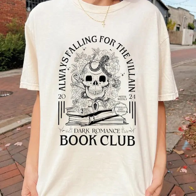 Always Falling for the Villain Book Club Shirt, Dark Romance Spicy Book Shirt, Morally Grey Reader Society Shirt, STFUATTDLAGG Shirt Cotton Short Sleeve Tshirt