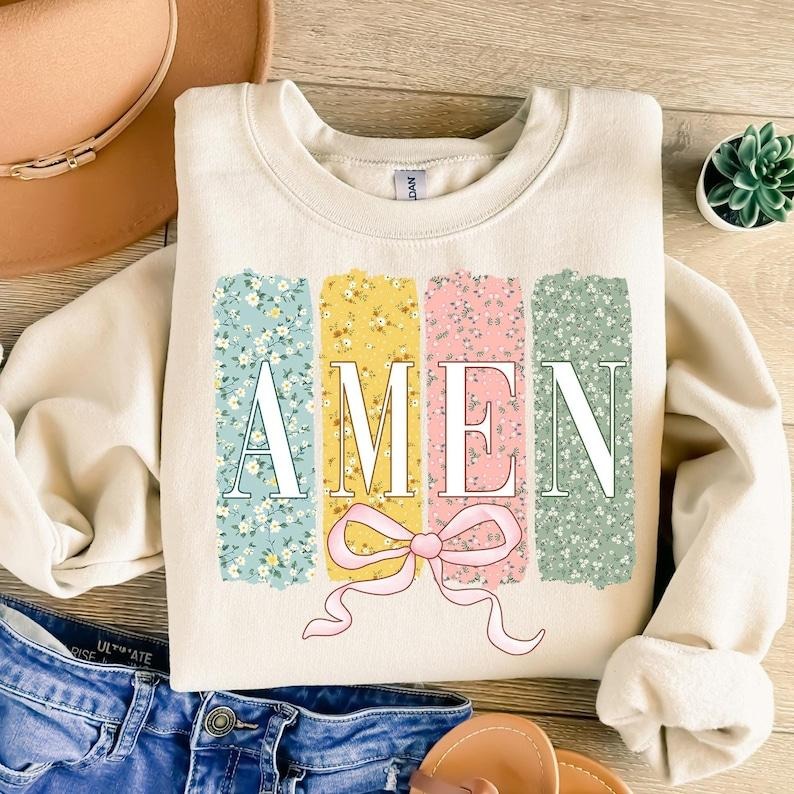 Amen Coquette Bow , Christian Easter , Amen Varsity , Floral Spring , Jesus Easter , Bible Verse , Happy Easter...