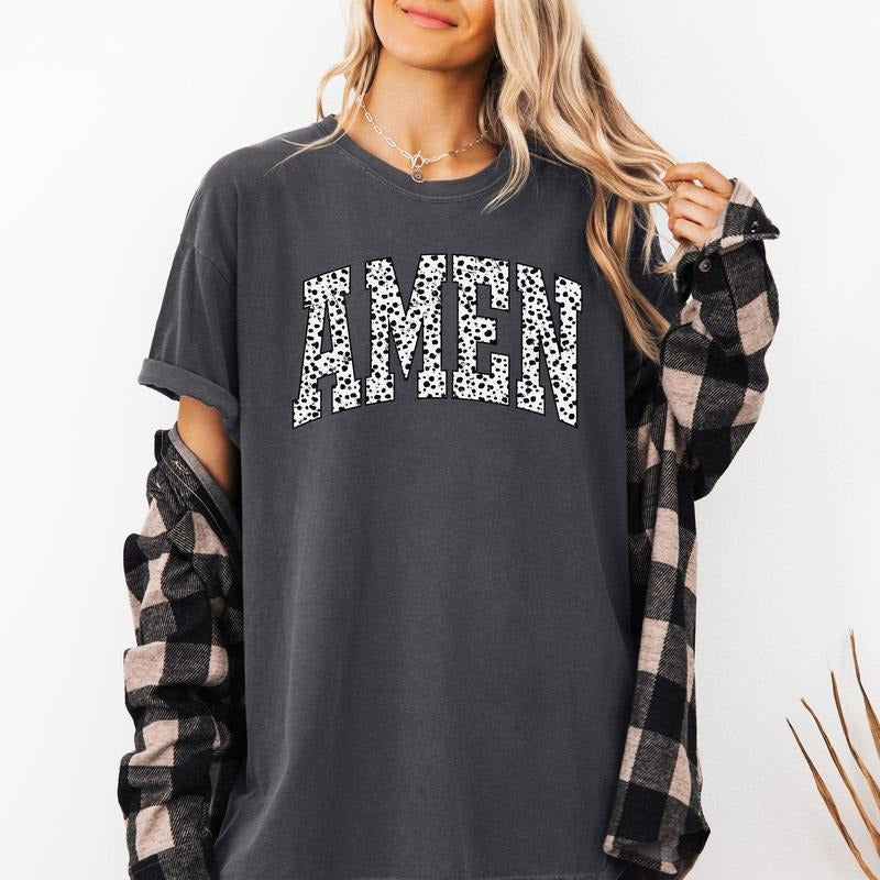 Amen, Dalmatian Print, Christian, Jesus, Gospel, Faith, Saved Tshirt, Women's Comfort Colors Tee Hoodie, Sweatshirt