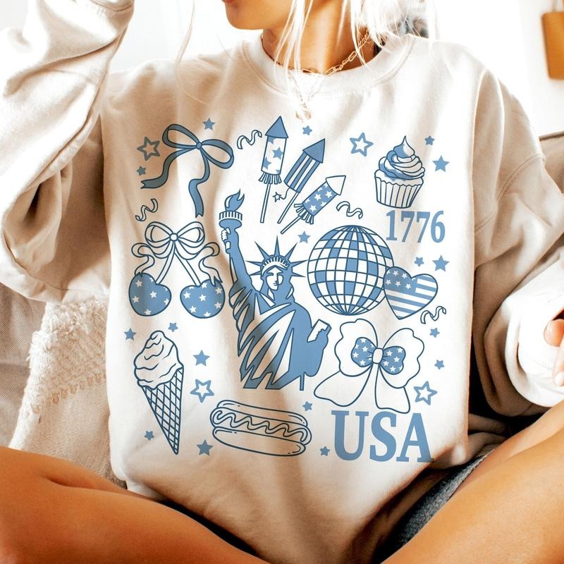 America Coquette Sweatshirt, Preppy 4th of July Sweatshirt, Girly Memorial Day, Independence Day Shirt, Land of the Free...
