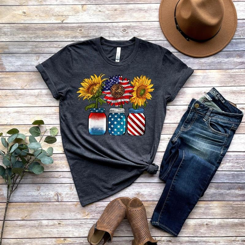 America flag Sunflower Shirt Usa Flag Flower T Shirt Gift For American 4th Of July Flag Graphic T-shirt Freedom Tshirt Independence Shirt T-shirt, sweater and Hoodie