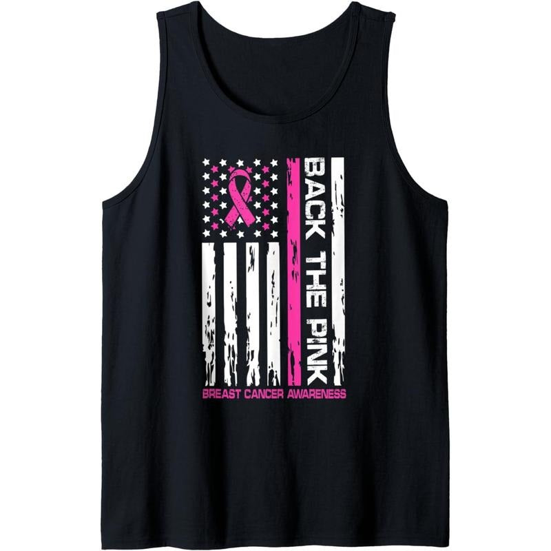 American Flag Back the Pink Breast Cancer Awareness Tank Top made in USA