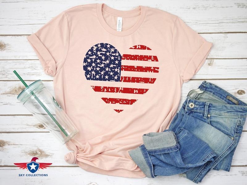 American Flag Heart Shirt, Patriotic Shirt, 4th of July Shirt, Family Matching Shirt