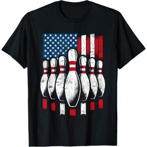 American Flag Patriotic Bowling T-Shirt Made in USA