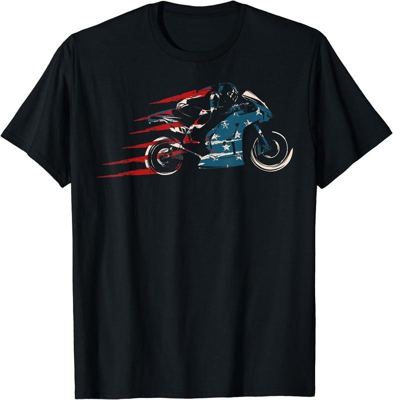 American Flag Super Bike Moto GP 4th of July Dirt Bikers T-Shirt | Unisex Cotton Tee Gift, Crewneck, Short Sleeve
