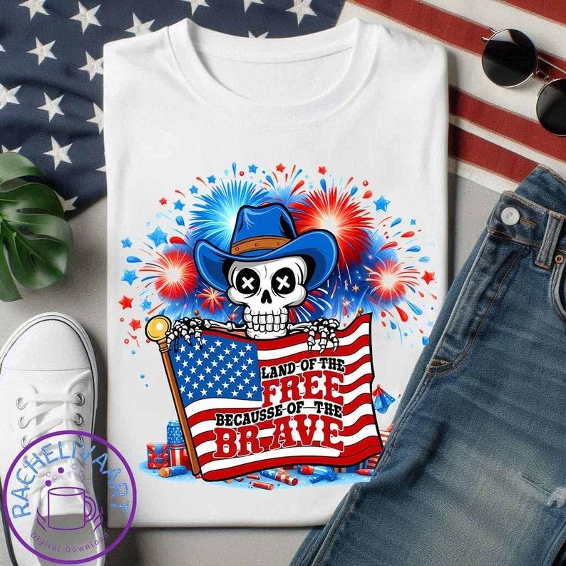 American Land Of The Free Because Of The Brave , 4th Of July , Retro Fourth Of July Skeleton , FreeDom 1776 , Patrioticstyle{n002}2