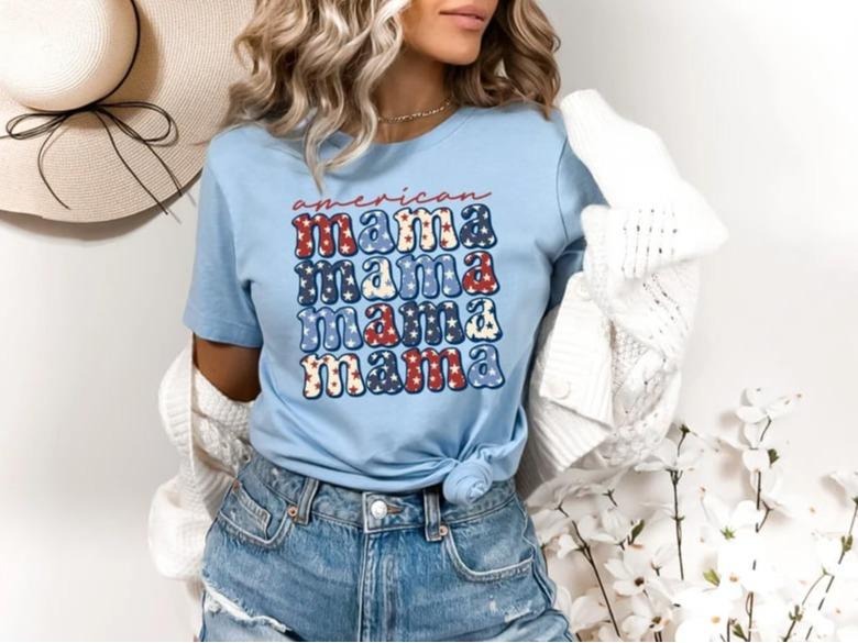 American Mama Shirt,Patriotic Shirts,Family 4th of July Shirt,Mama fourth of July Shirt,Matching Family Shirt,American Mama Shirt, USA Shirt Top Womenswear Jujutsu Kaisen T-Shirt Underwear Lady Streetwear Comfort