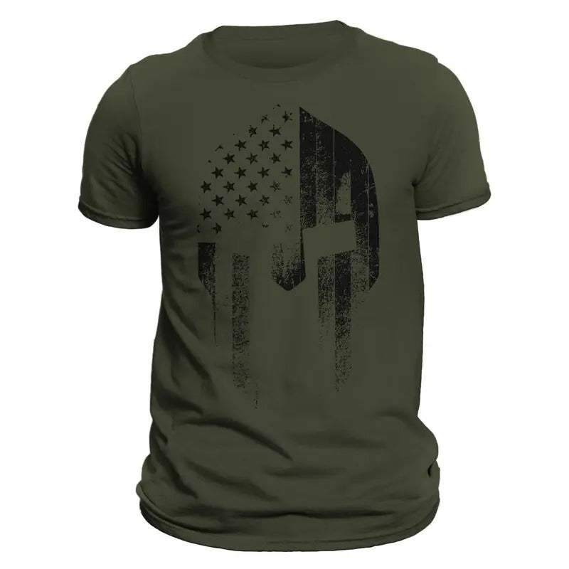 American Spartan Black 2.1 USA Patriotic Men's T-Shirt Casual Classic