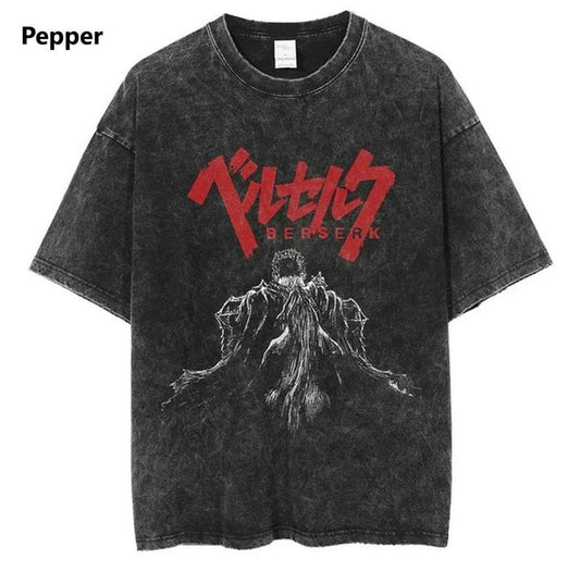Anime Berserk Vintage T-Shirt Manga Washed T-shirt Pure Cotton Short Sleeve Tee Menswear Top Underwear Tshirt