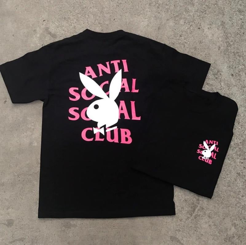 Ant1 Soc1al Soc1al Club x Playboy Graphic Tee, Black Streetwear Shirt, Bold Logo Design, Casual Urban Apparel