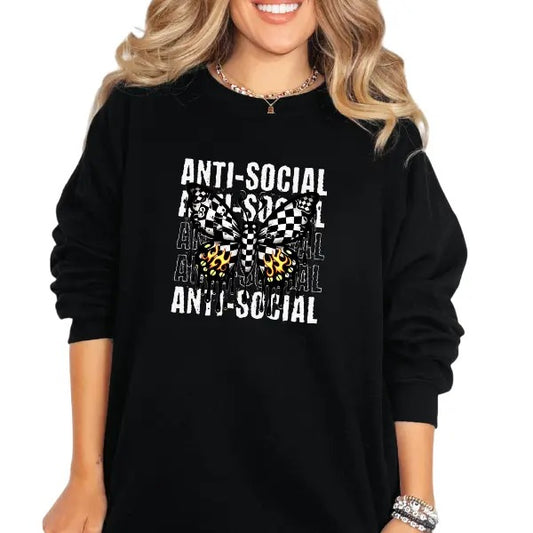 "Antisocial Butterfly" Crewneck Sweatshirt, T Shirt, or Hoodie Aesthetic Pullover | Punk Rocker Style | Alt Style, Unisex Fit, Grunge, Goth, Retro