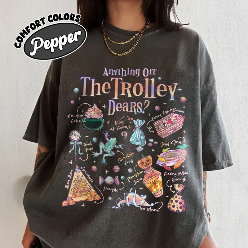 Anything Off The Trolley Dear Comfort Colors Shirt, Magic Candy Tee, Magical School Shirt, Wizarding Snacking TShirt Womenswear Top Chocolate